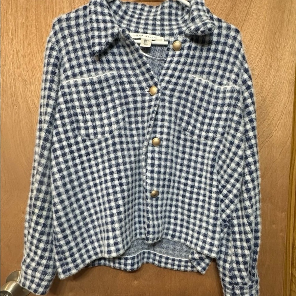 Max Studio Navy and White Checkered Shirt